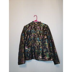 Dachunghwa Women's XL Jacket Asian Toggle Button Front Metallic Multicolor Foil